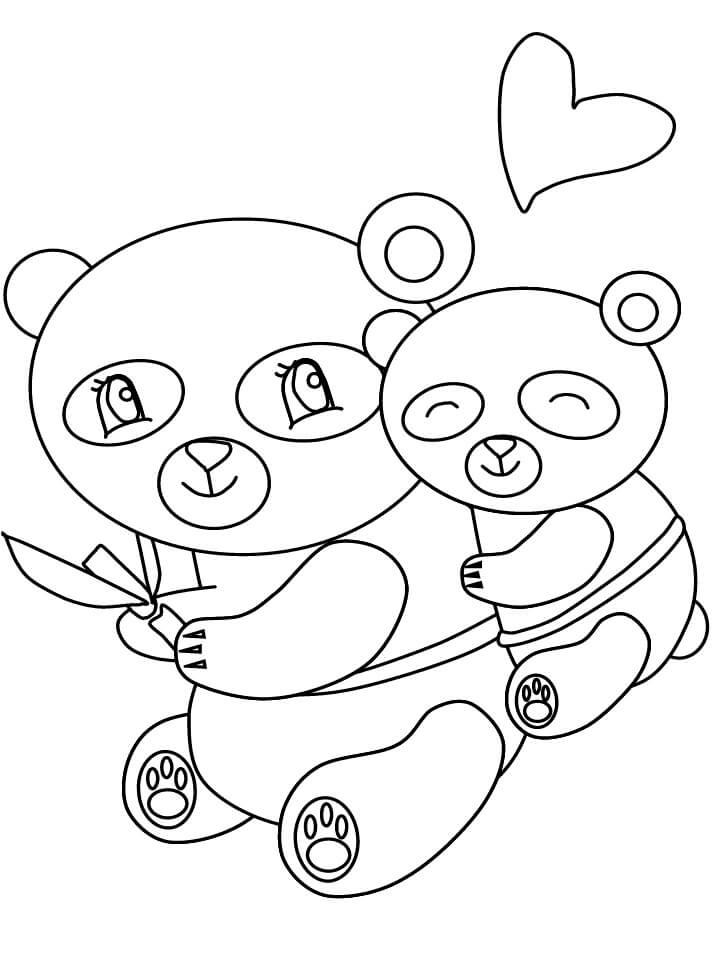 Linda Mãe Panda e bebê Panda para colorir