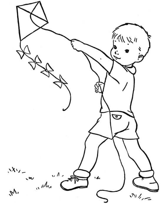 Desenhos de Menino Empinando uma Pipa para colorir