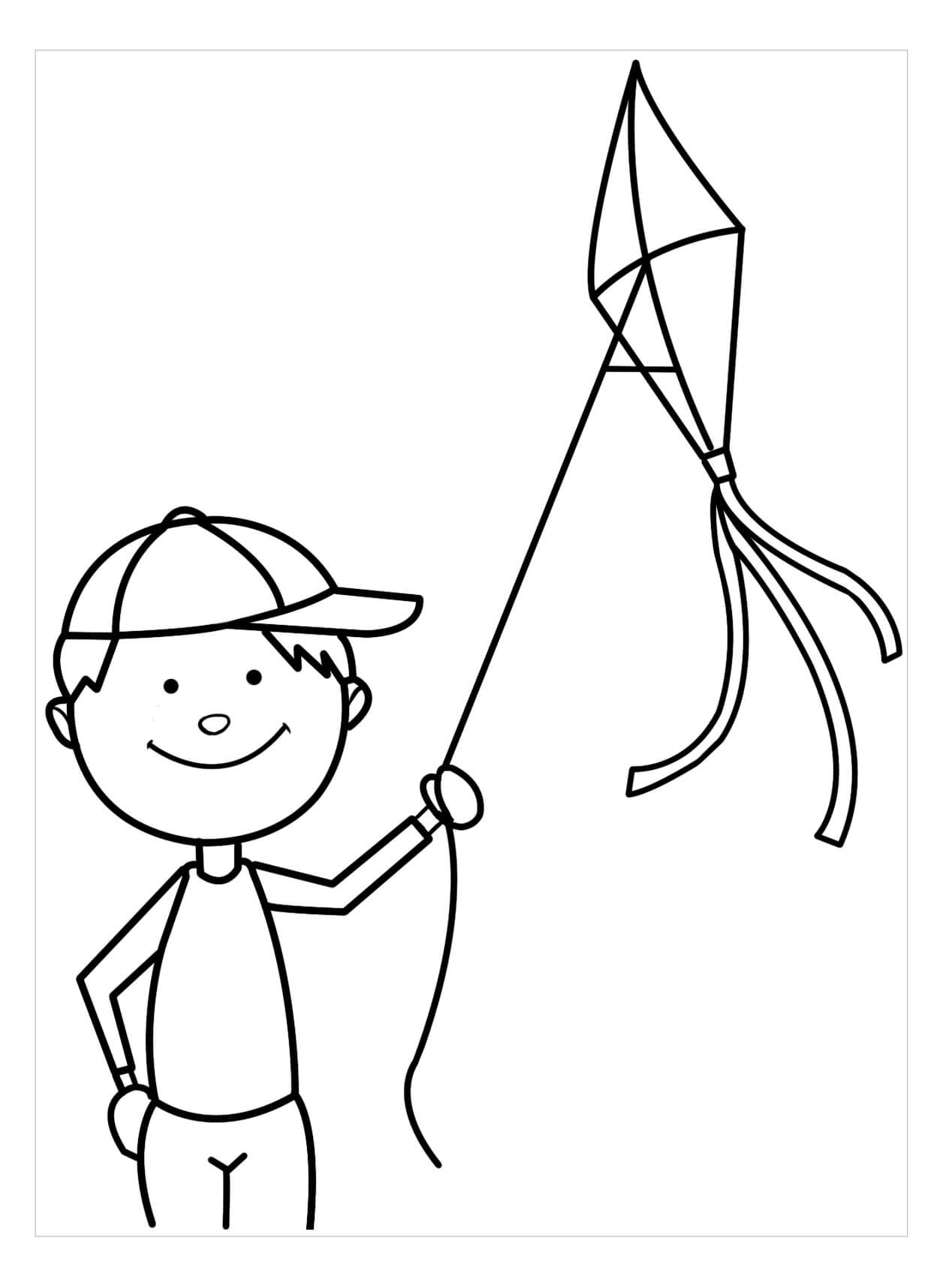 Desenhos de Menino Sorrindo Empinando a Pipa para colorir