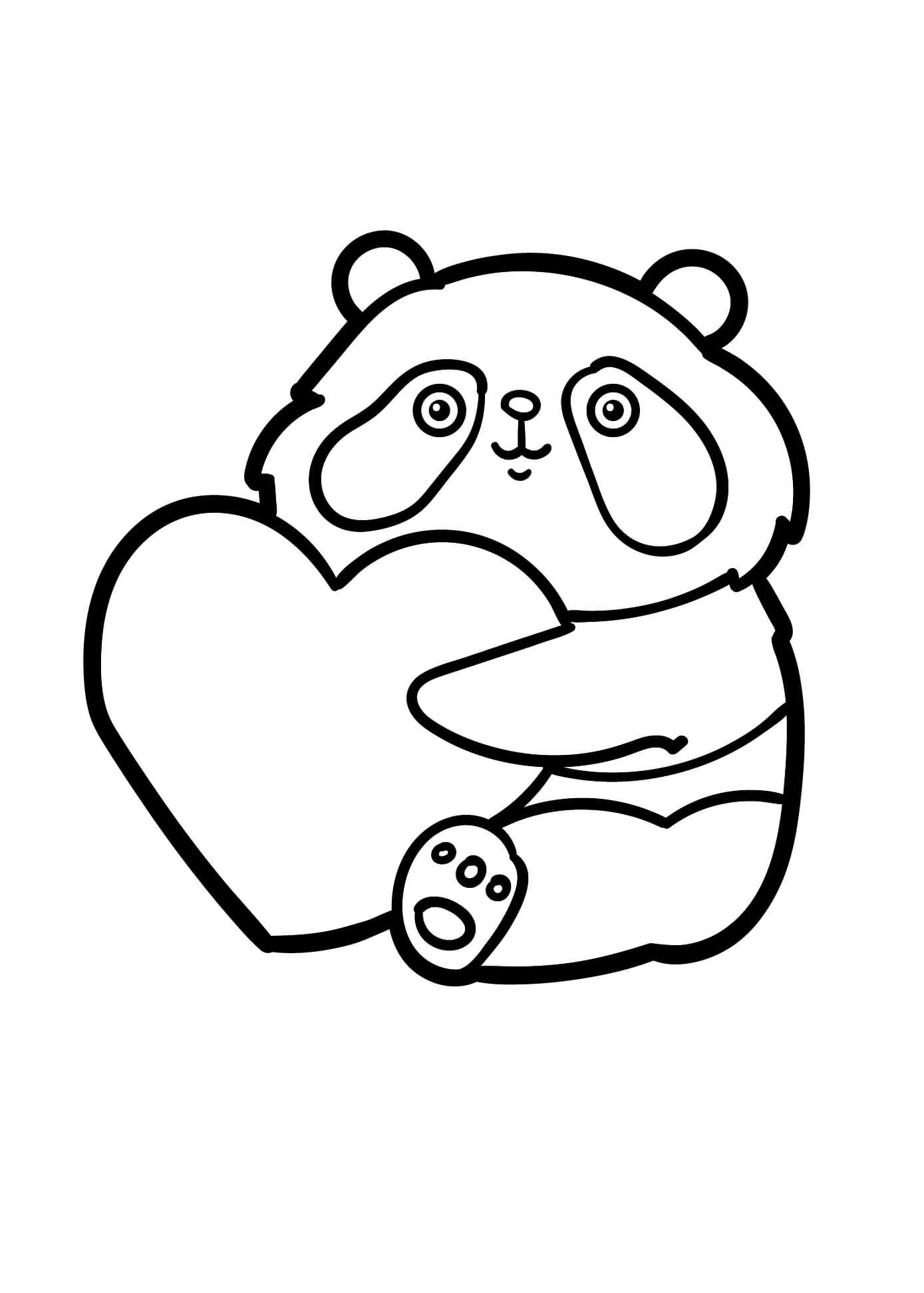 Desenhos de Panda Bonito com Coração para colorir