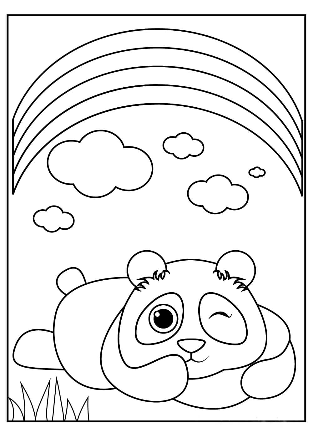 Desenhos de Panda Deitado com Arco-íris para colorir