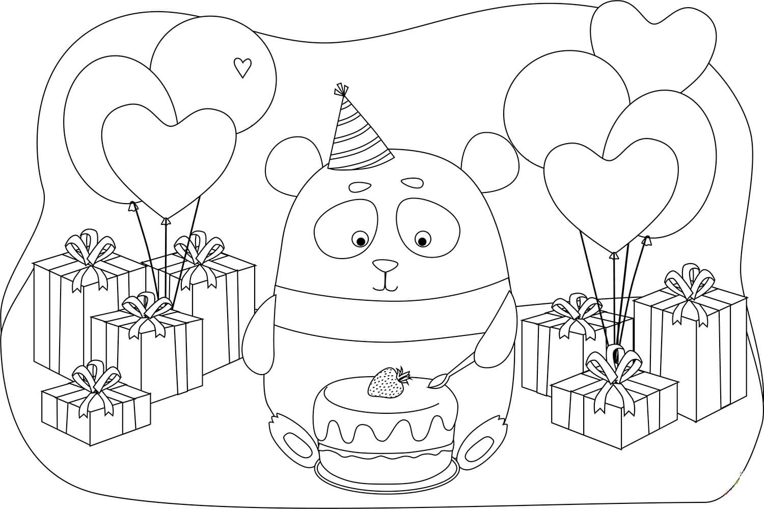 Panda na Festa de Aniversário para colorir