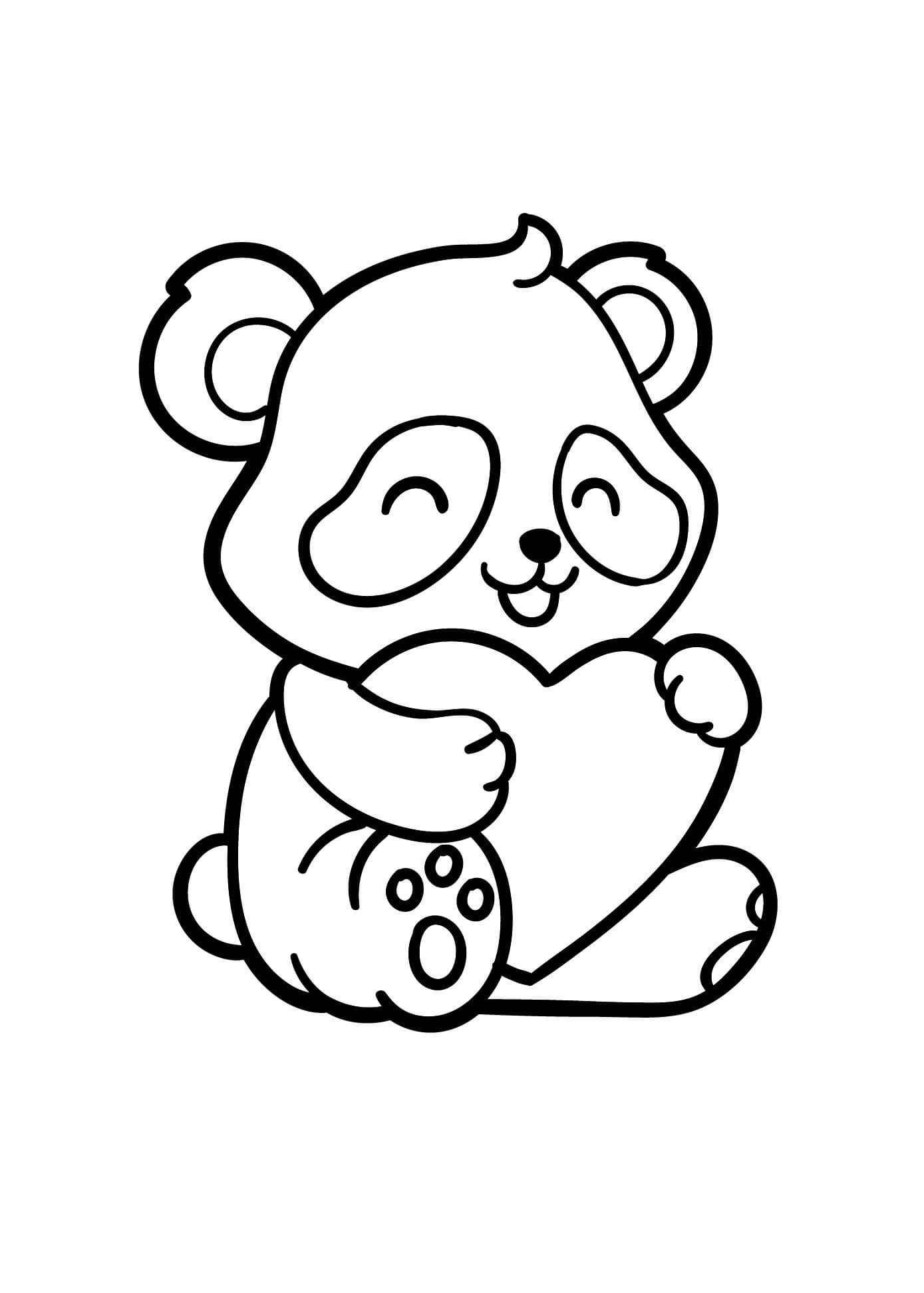 Desenhos de Panda segurando Coração para colorir