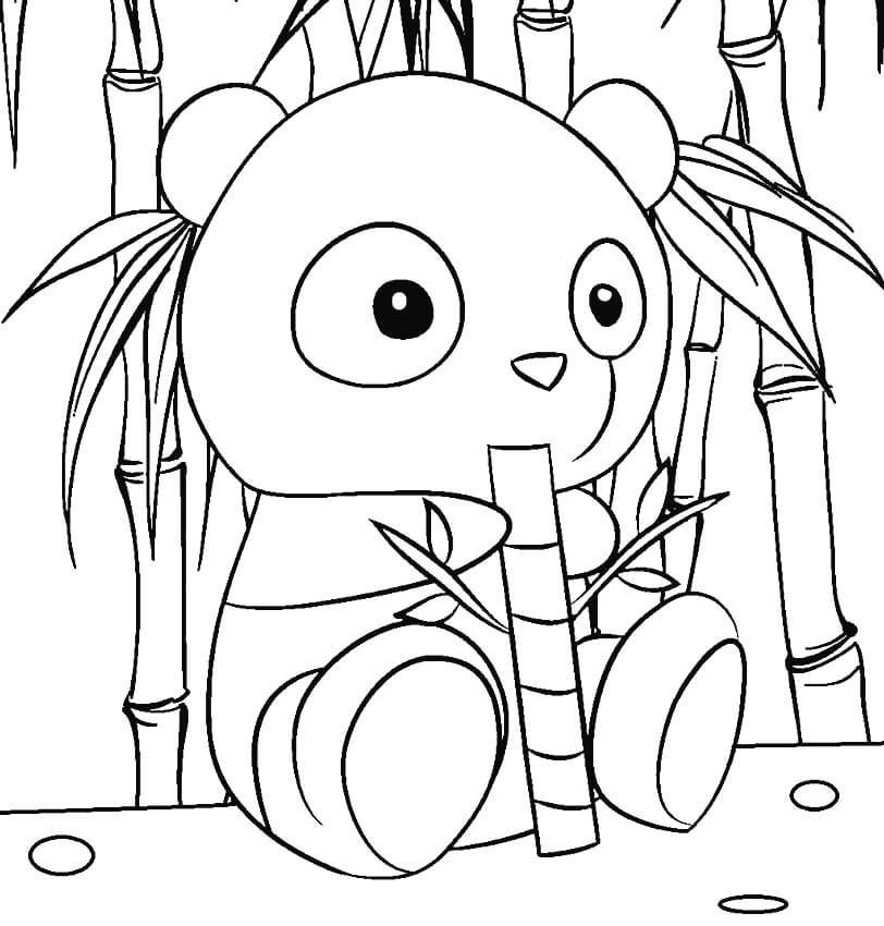 Desenhos de Pequeno Panda está comendo Bambu para colorir