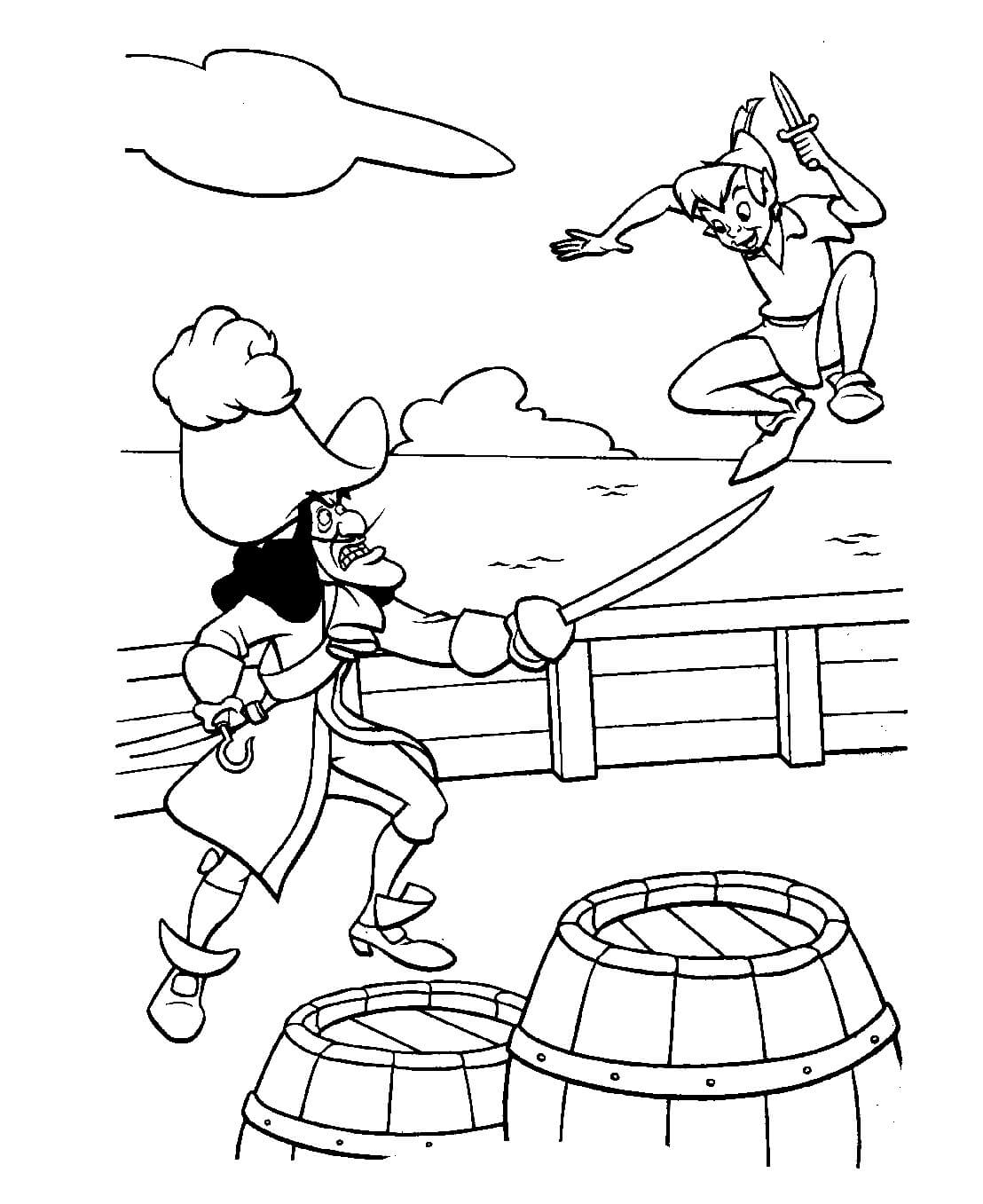 Desenhos de Peter Pan vs Hook para colorir