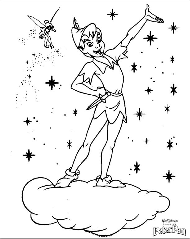 Desenhos de Peter Pan y Tinkerbell con Star para colorir