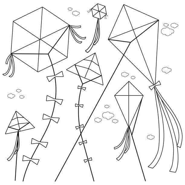Desenhos de Seis Pipas Voando para colorir