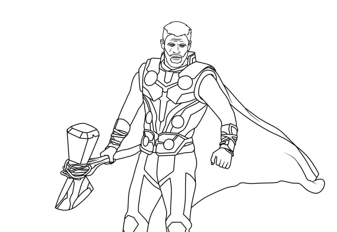Thor Segurando o Stormbreaker para colorir