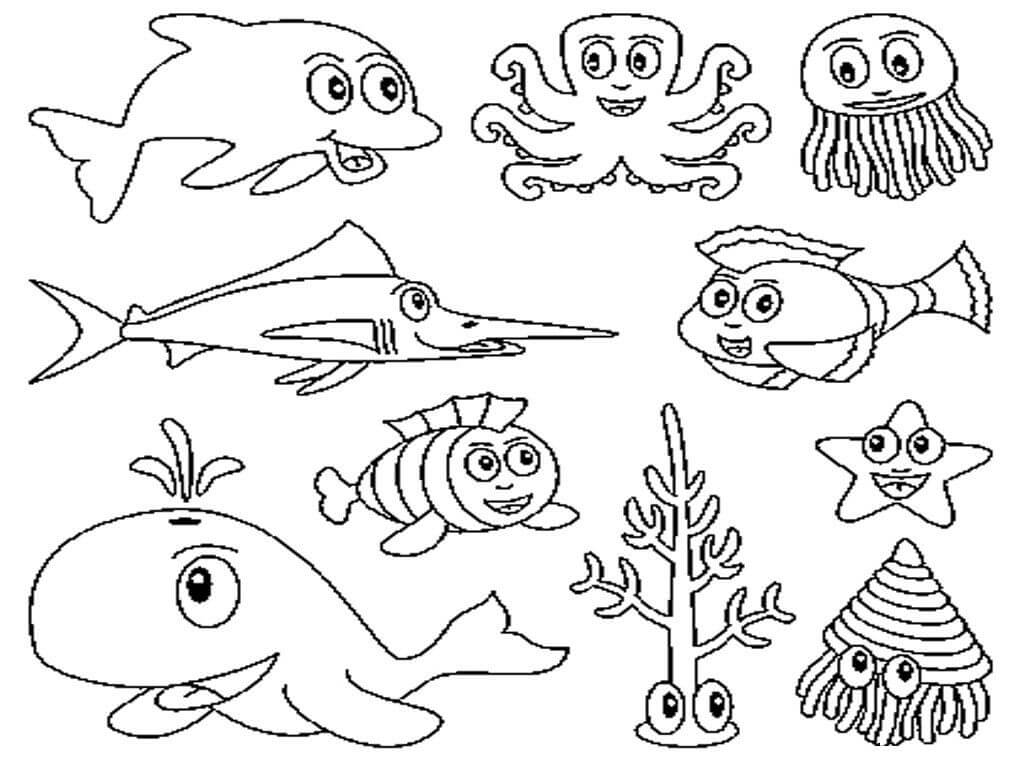 Desenhos de Animais Marinhos Engraçados para colorir