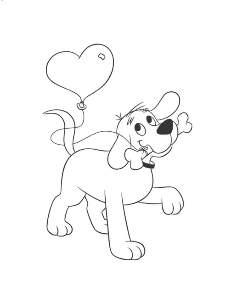 Desenhos de Cachorro Comendo osso com Balão de Coração para colorir