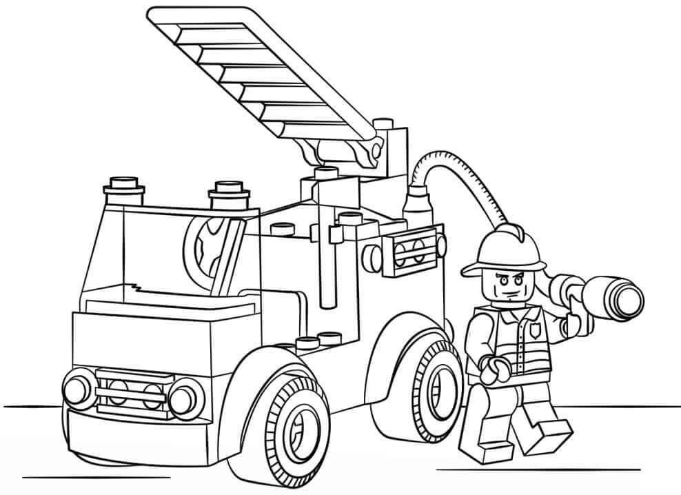 Desenhos de Caminhão de Bombeiros da Cidade de Lego para colorir