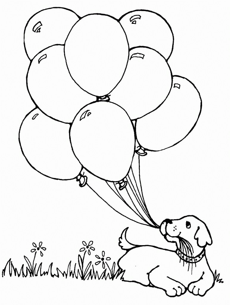 Desenhos de Cão com Balões para colorir