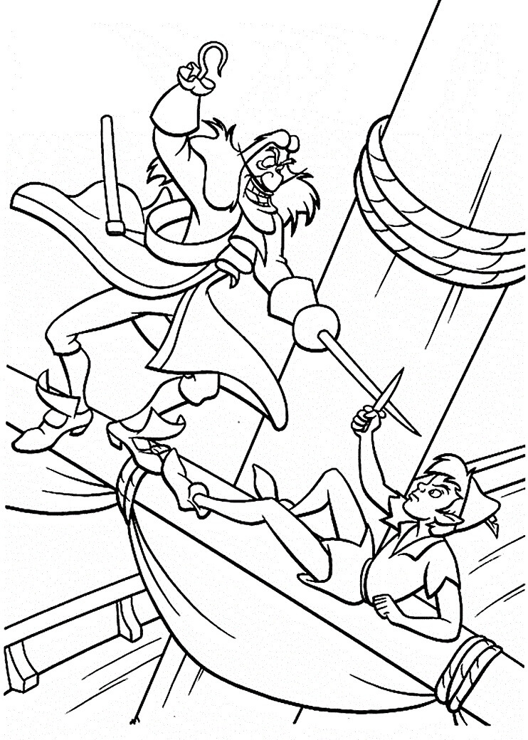 Capitão Gancho lutando contra Peter Pan para colorir