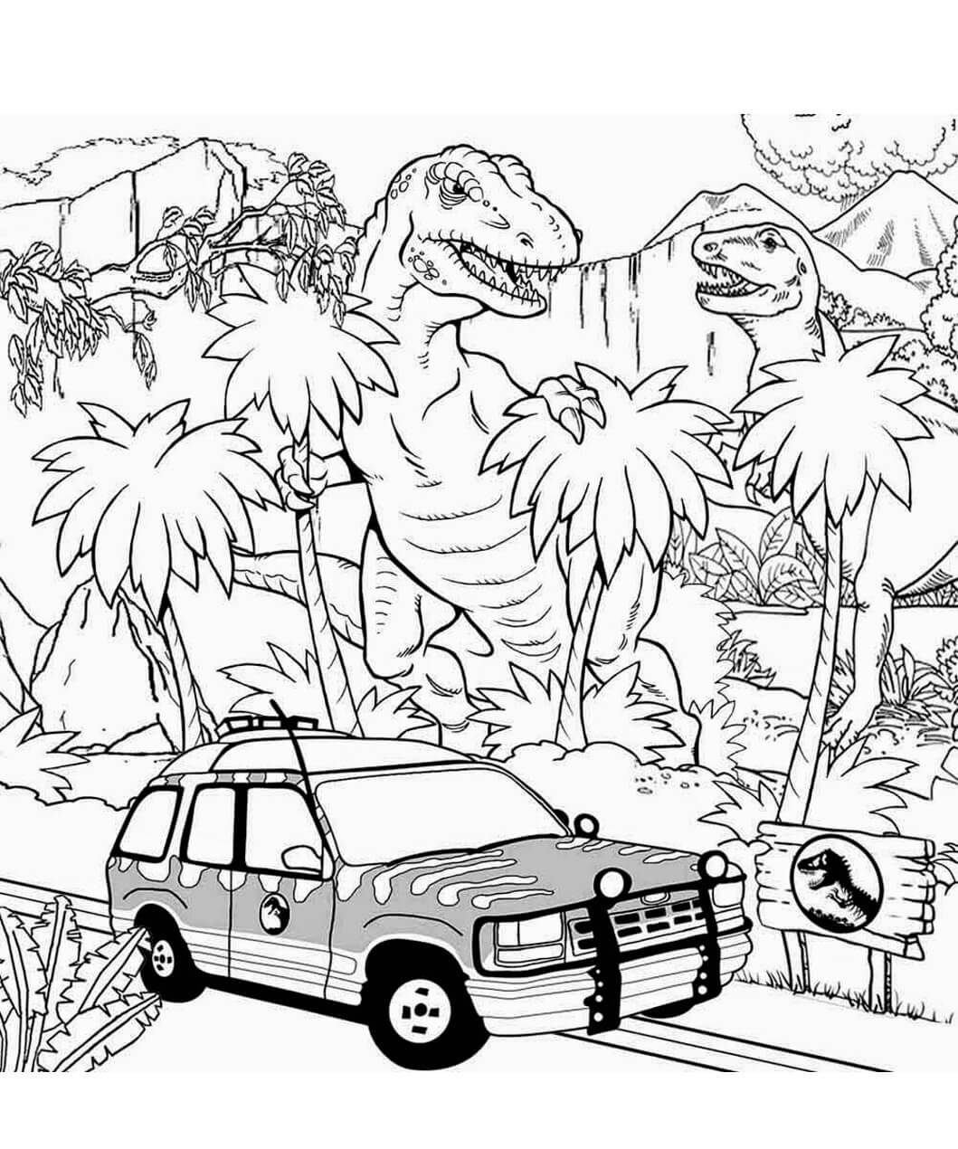 Desenhos de Carro no Mundo Jurássico para colorir