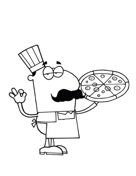 Chef segurando Pizza para colorir