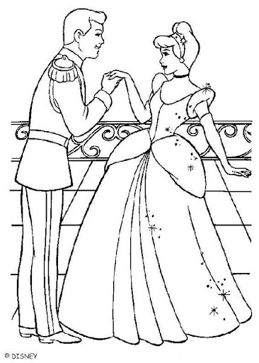 Desenhos de Cinderela com Príncipe Encantado para colorir