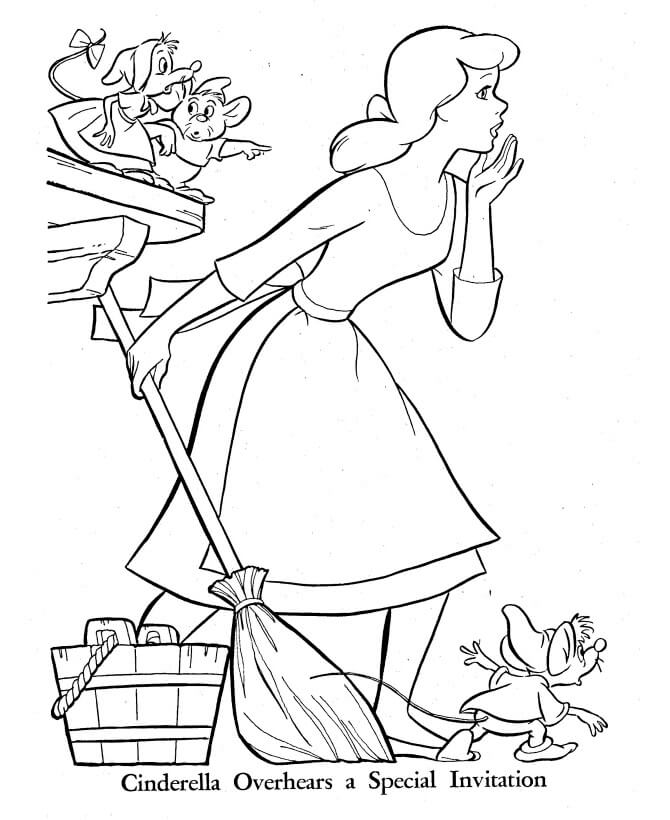 Desenhos de Cinderela e Três Ratos em Casa para colorir