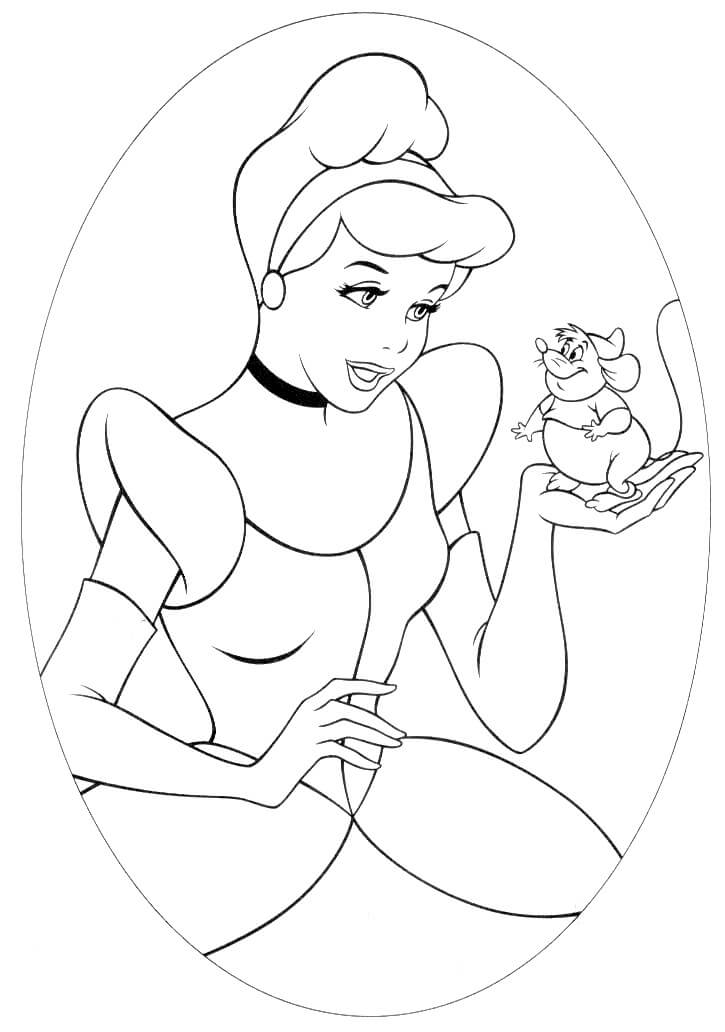 Desenhos de Cinderela Segurando um Rato para colorir
