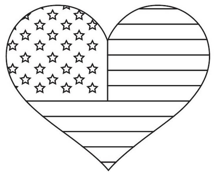 Coração da Bandeira Americana para colorir