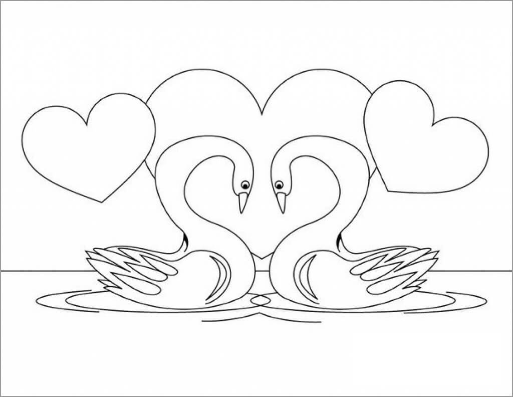 Desenhos de Coração de Cisne para colorir