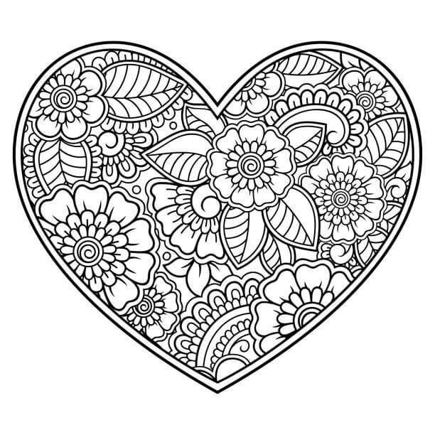 Desenhos de Coração de Flor para colorir