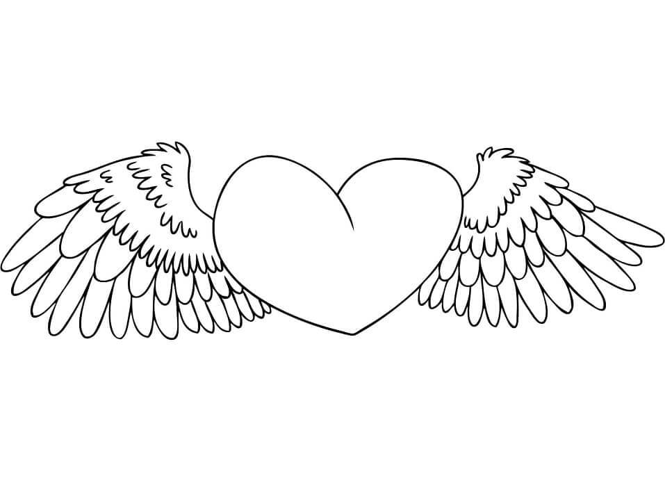 Desenhos de Coração Simples com Asas para colorir