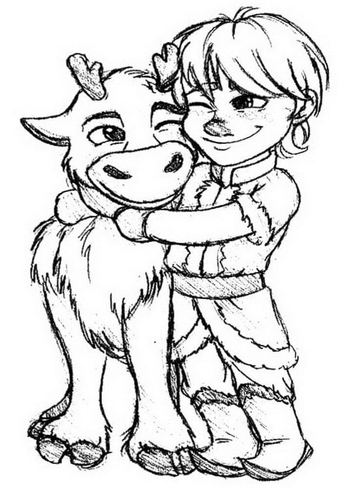 Desenhos de Crianças Kristoff e Sven para colorir