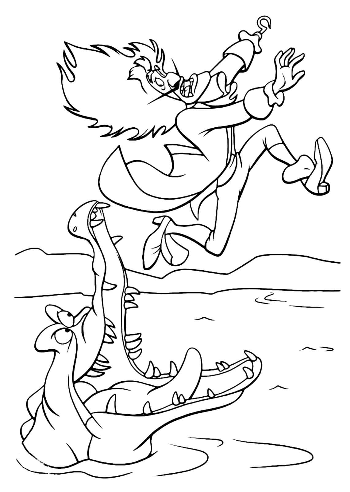 Desenhos de Crocodilo Engraçado e Capitão Gancho para colorir