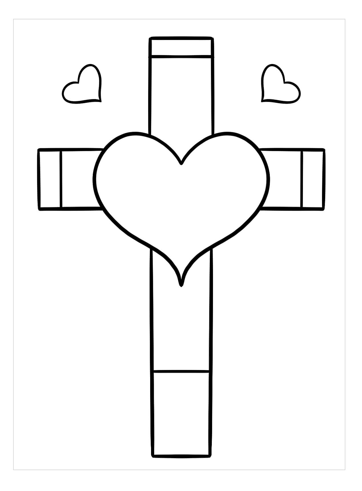 Desenhos de Cruz com Coração para colorir