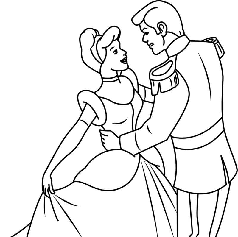 Desenhos de Dança do Príncipe Encantado e Cinderela para colorir