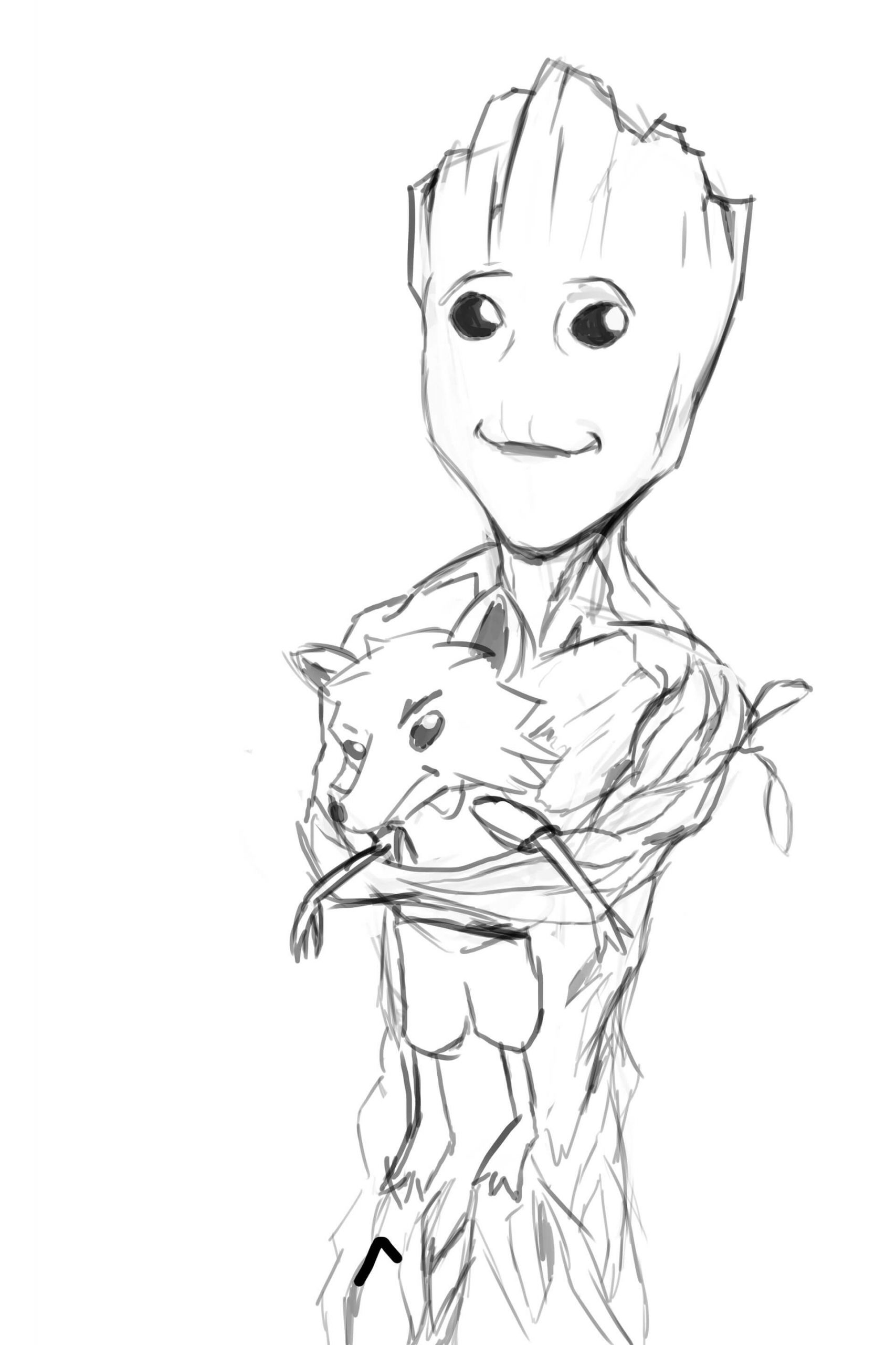 Desenho de Groot Segurando uma Raposa para colorir