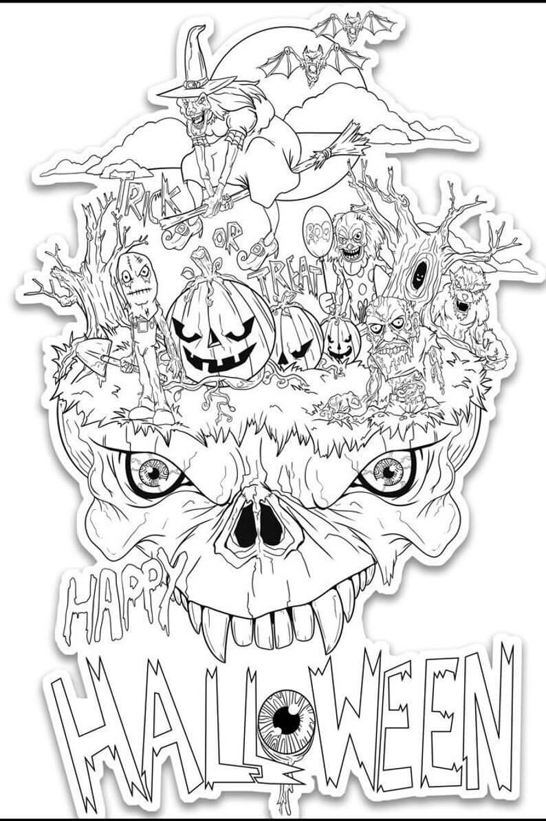 Desenhos de Dia das Bruxas Assustador para colorir