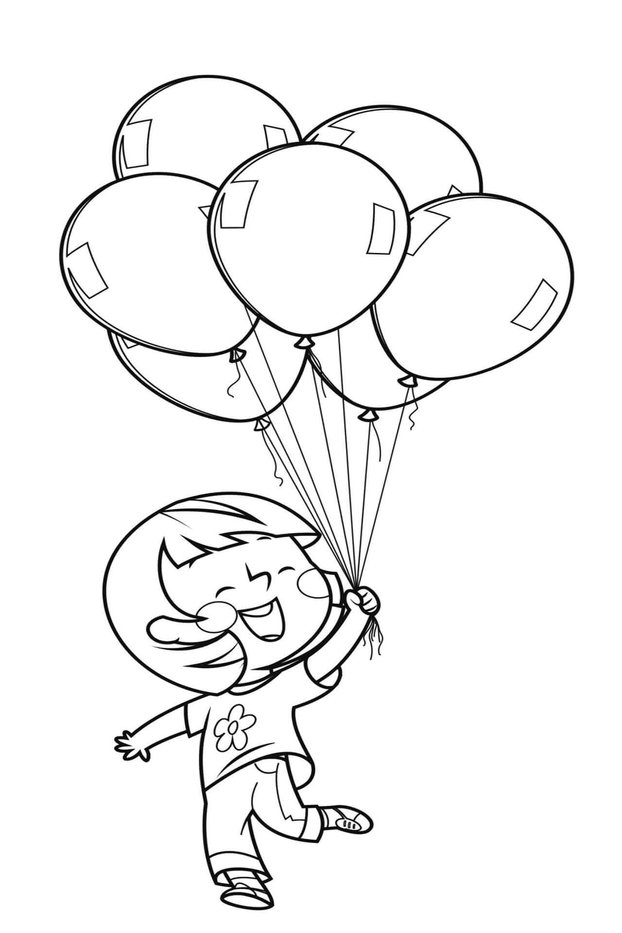 Divertida Menina Segurando Balões para colorir