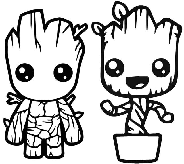 Desenhos de Dois Bebês Groot para colorir