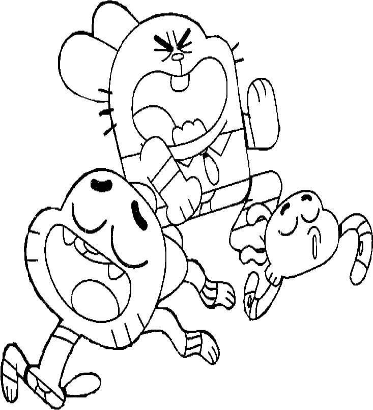 Desenhos de Dois Irmãos Gumball, Darwin e Papai para colorir