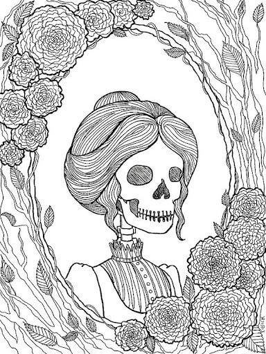 Esqueleto de Menina Assustadora para colorir