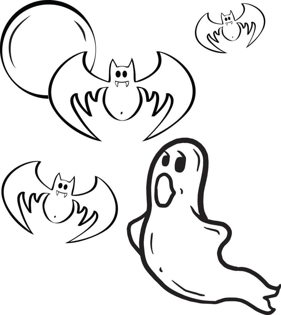 Fantasma com três Morcegos para colorir