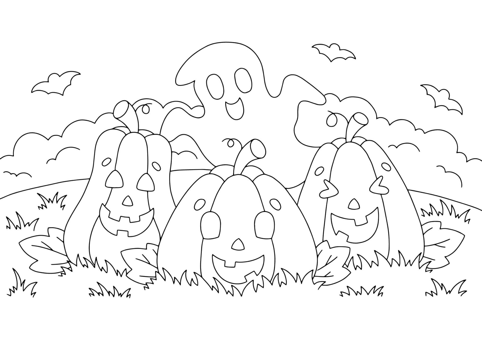 Fantasma dos Desenhos Animados e Três Abóboras para colorir