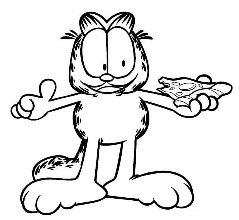 Desenhos de Garfield comendo Pizza para colorir