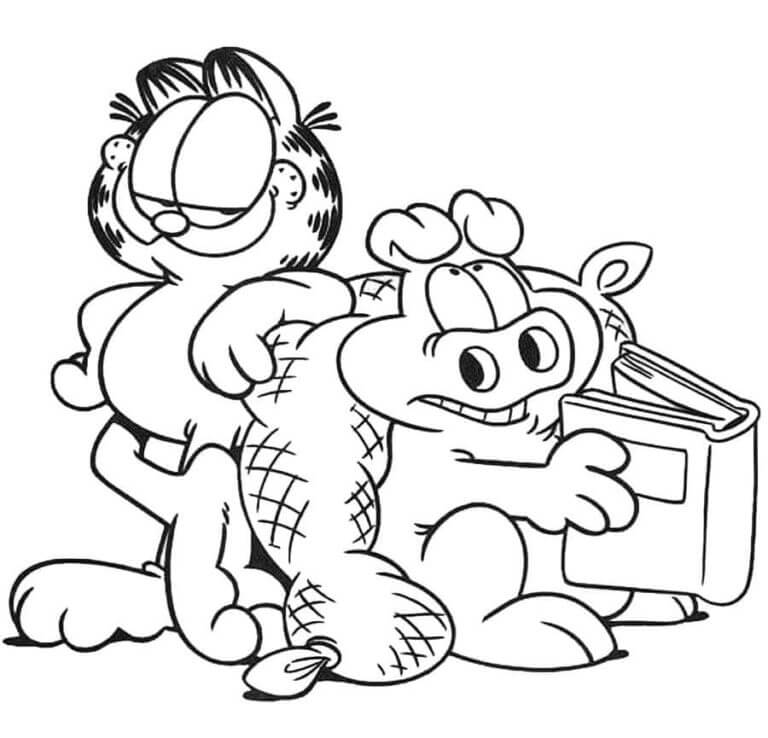 Desenhos de Garfield e o porco para colorir