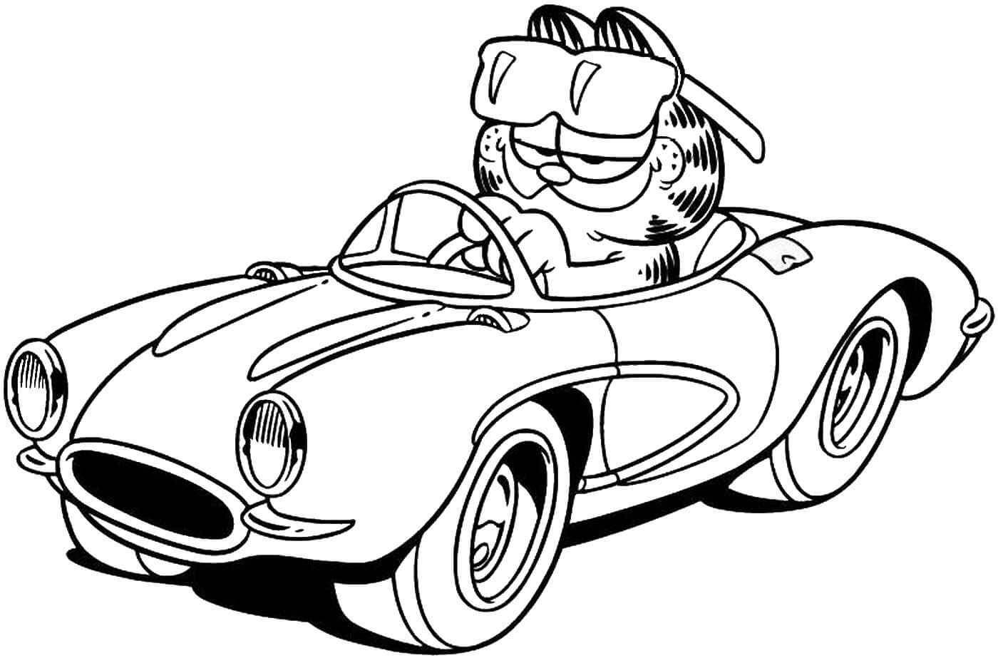 Desenhos de Garfield no Carro para colorir