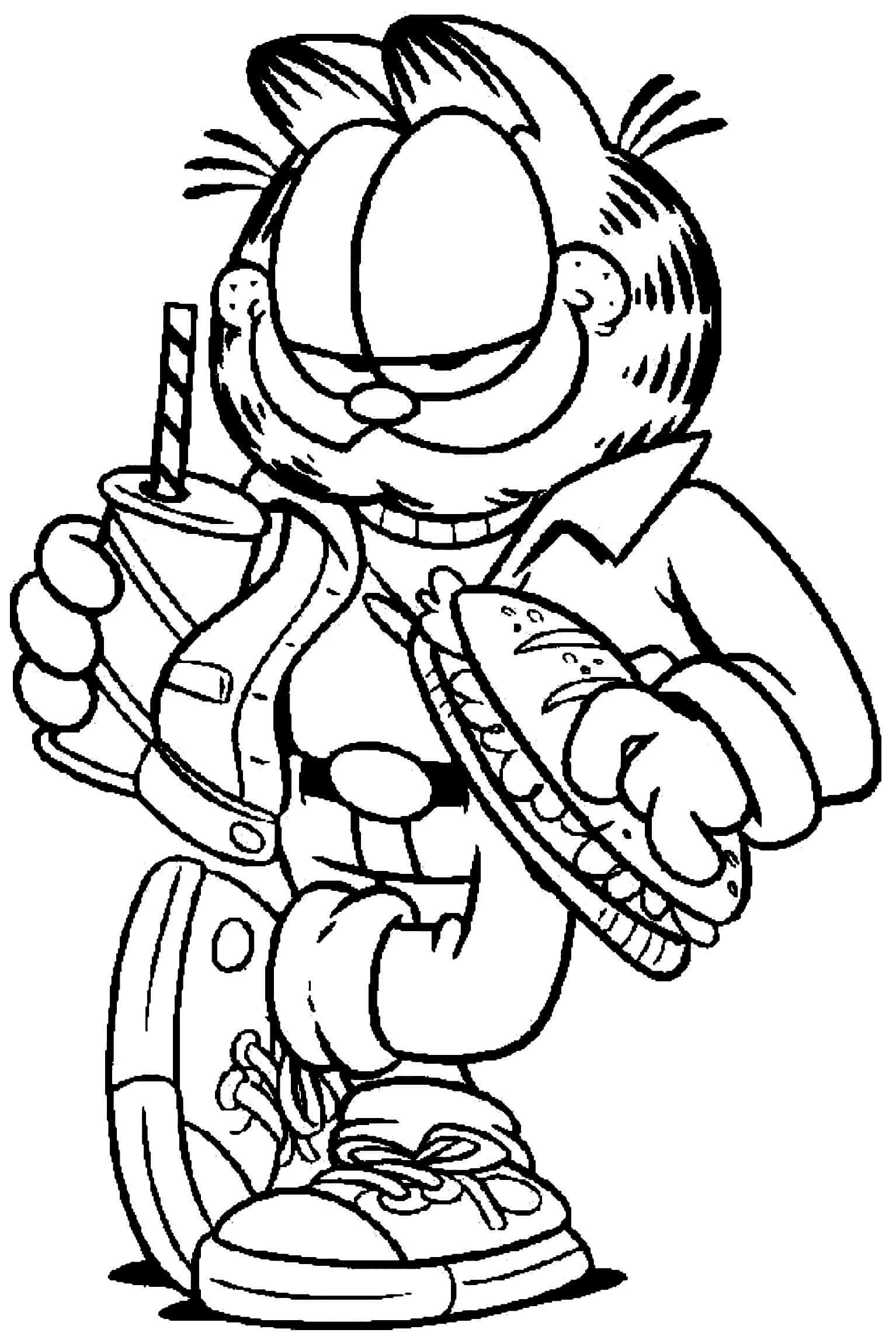 Desenhos de Garfield Segurando Cachorro-Quente e Bebida para colorir