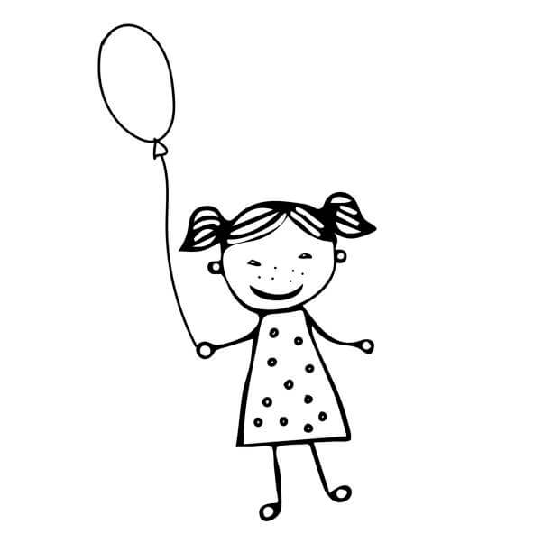 Garota Sorridente Segurando Balão para colorir