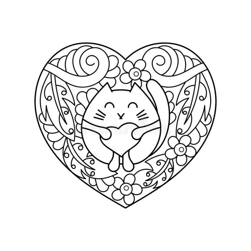 Desenhos de Gato Bonito no Coração para colorir