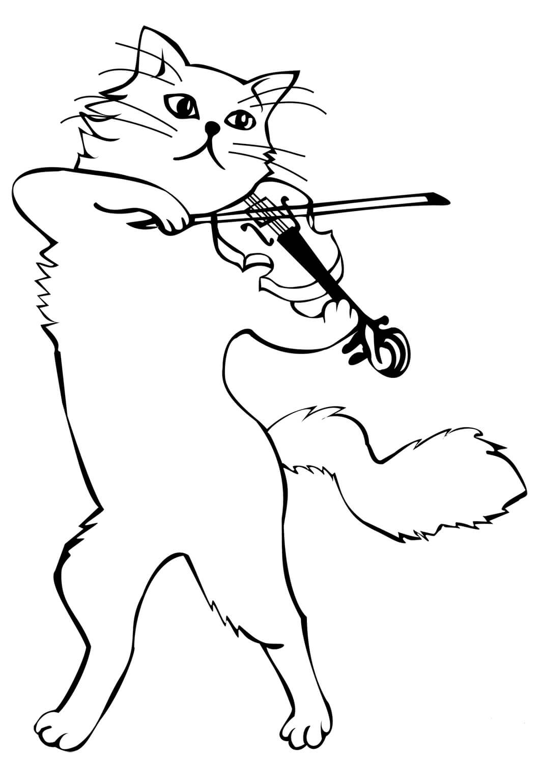 Gato Tocando Violino para colorir
