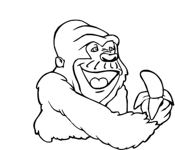 Gorila Segurando Banana para colorir