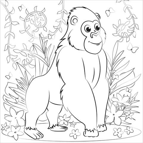Gorila Sorrindo para colorir