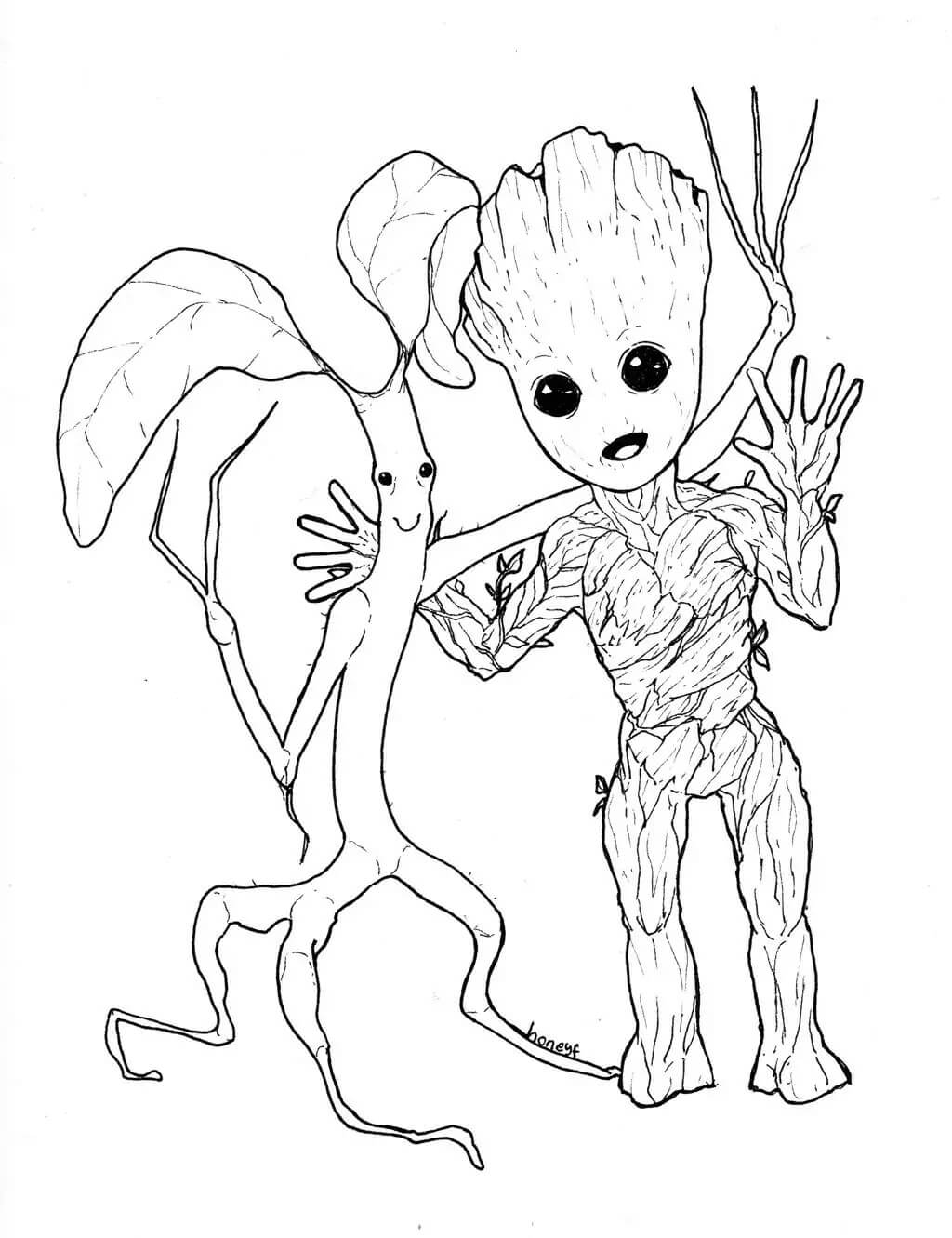 Desenhos de Groot e Amigo para colorir