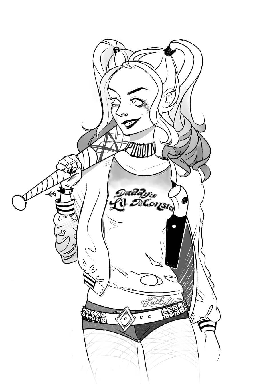 Desenhos de Harley Quinn Engraçado para colorir