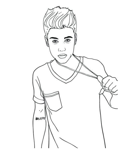 Justin Bieber com Penteado Recortado para colorir